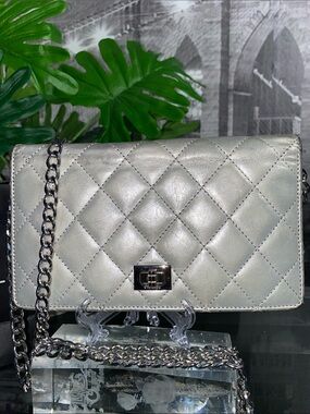 Authentic CHANEL 2.55 Quilted Matelasse Logo Lambskin Long Bifold Flap Wallet